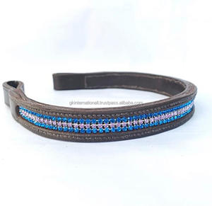 Bande de sourcils Bling personnalisée fabriquée à la main avec du cuir anglais noir canal vide bande de sourcils de cheval avec 3 rangées de strass et cristaux - Product Image 2