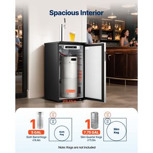 Dispenser di Birra Commerciale a Singola Rubinetto con 1 Fusto da 1/6 e Porta CO da 2,5 libbre, Scaffali Refrigerati, Kegerator per Birra - Product Image 2