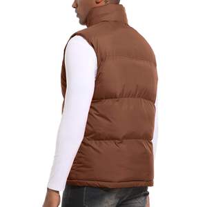 Chaleco Acolchado Marrón para Hombre, Cuello Alto, Cierre de Cremallera, Cortavientos, Ropa Exterior Informal con Bolsillos, para Otoño - Product Image 5