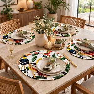 Polyester Round Placemat <b>Tropical</b> Bird Floral Print Dining Table Mat Home Kitchen <b>Decor</b> - Product Image 2