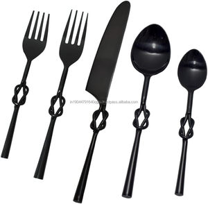 Ensemble de couverts 5 pièces à nœud solide noir de qualité supérieure comprenant couteau/fourchette/cuillère - Product Image 1