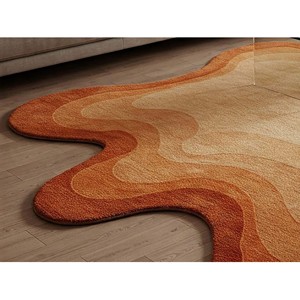 Alfombra de Forma Irregular Hecha a Mano |   Alfombra de Lujo con Relieve 3D en Degradado |   Decoración para el Hogar Estilo Retro Años 70 en Naranja y Crema, Precio de Fábrica - Product Image 3