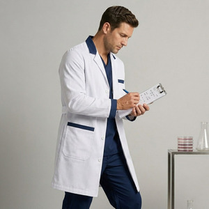 Blouse médicale pour homme en polyester et coton, blouse de médecin, uniforme d'infirmière, vêtements de travail d'hôpital, coupe classique - Product Image 2