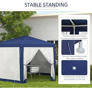 13FT X 11FT Blue Outdoor Party <b>Tent</b> Hexagon Sun Shade <b>Canopy</b> Protective Mesh Screen Sidewalls Ropes Stakes Made Polyester - Product Image 6