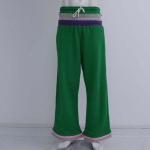 Pantalones Deportivos Anchos Verdes con Cordón Ajustable en la Cintura, Color Sólido, Casuales para Mujer, Primavera, Corte Holgado, Tejido de Spandex y Algodón - Product Image 1