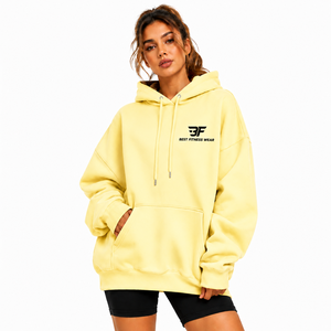 Sweat à capuche oversize pour femme, couleur unie, en molleton, à manches longues, avec logo imprimé sur le devant, idéal pour l'automne, 100 % coton, coupe décontractée - Product Image 6
