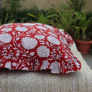 Housses de coussin carrées de luxe style bohème indien en coton à volants, imprimées au bloc, pour la maison et l'hôtel, 100% coton - Product Image 2
