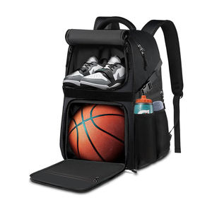 Heather Grey Basketball Backpack Zipper Panelled Design Insulated Side Pocket Shoe Compartment <b>Large</b> Ball Holder Waterproof - Product Image 3
