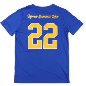 T-shirt bleu à col rond pour femme, manches courtes, imprimé graphique lettres grecques, coupe ajustée, décontracté, mode quotidienne, haut basique - Product Image 2