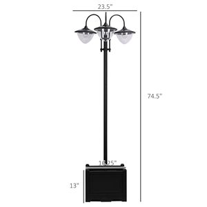 Lampione Solare a 3 Teste da 189 cm con Fioriera, Accensione Automatica, Illuminazione LED Fino a 6 Ore, Nero, per Esterni - Product Image 3