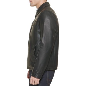 Premium Quality Genuine Leather <b>Jacket</b> <b>for</b> <b>Men</b> with Stand Collar <b>Canvas</b> Fabric Waterproof & Eco-Friendly Winter Design - Product Image 1