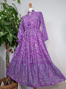 Vestido Midi Paisley Floral Estampado de bloque indio Algodón transpirable Elegante Cómodo Verano Ropa de día Casual con cintura natural - Product Image 4