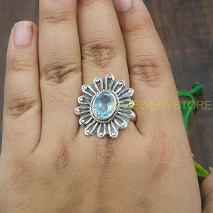 แหวนบลูโทแพซคุณภาพสูงธรรมชาติ แหวนเงินแท้ 925 แหวนพลอยสีน้ำเงิน แหวนประดับเพชรพลอย แหวนบลูโทแพซ ของขวัญเครื่องประดับ - Product Image 4