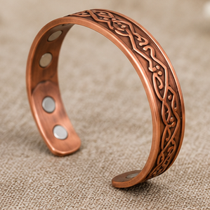 Rustic Vintage Filigree Wave Magnetic Pure Copper Band Bracelet Fashionable Metal Jewelry Exquisite Embossed Design - Product Image 1