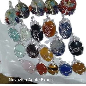 Colgantes ovalados de alambre de piedras preciosas Multy, venta al por mayor, colgantes de cristal para joyería, compra de ágata Navazish - Product Image 1