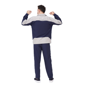Men's Navy Blue Tracksuit Full Zip <b>Jacket</b> And Jogger Pants Set With <b>White</b> Stripes Side Pockets Casual Autumn Wear - Product Image 2