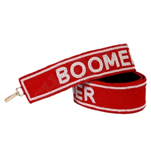 Export Quality Special University Red White Beaded Game Day <b>Straps</b> Custom Sizes & Logo Boomer & Sooner Handmade Fashion <b>Straps</b> - Product Image 1