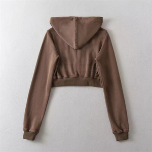 Women's Hooded <b>Zipper</b> Sweatshirt Solid Color Casual Long Sleeve Knitted 100% Cotton Blend Winter Wear Front Logo - Product Image 1