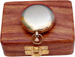 Vintage Brass Nautical <b>Compass</b> with Wooden Box Magnetic Direction Finder <b>Antique</b> Pocket <b>Compass</b> for Hiking Camping Travel - Product Image 2