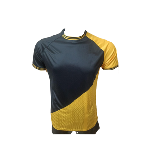 เสื้อยืดแขนสั้นคอกลมทรงแร็กแลนสำหรับผู้ชาย สีดำคอรัล บล็อกสี แห้งเร็ว ทรงเข้ารูป สปอร์ต ผ้าถักโพลีเอสเตอร์ - Product Image 5