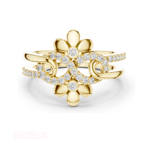 Anillo de diamantes cultivados en laboratorio con corte brillante redondo Infinity Floral Blossom, oro amarillo de 18 quilates, doble banda. - Product Image 1