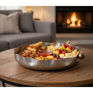 Bandeja ovalada de metal con acabado de cobre martillado, hecha a mano, bandeja para servir, plato de metal para servir, accesorio de vajilla, precio de fábrica - Product Image 2