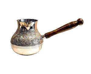 Cafetera Turca Árabe de Latón con Acabado Plateado, la Más Vendida, Apta para Alimentos, con Asa de Madera, para Estufa, Tetera - Product Image 3