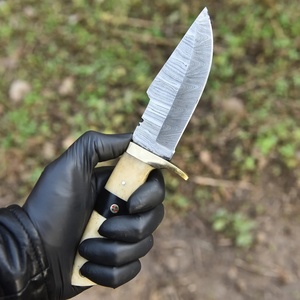 Couteau de chasse artisanal en acier Damas, manche en os et micarta, étui en cuir, couteaux pliants de survie en gros - Product Image 4