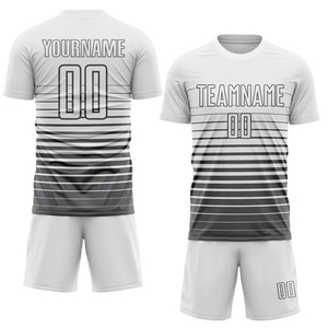 ชุดฟุตบอลพรีเมียมลายขาวดำ – โพลีเอสเตอร์คุณภาพสูงแบบซับลิเมชั่น 220GSM ผู้ผลิต OEM รับสั่งผลิตจำนวนมาก - Product Image 1