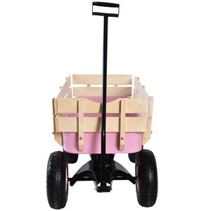 All Terrain Outdoor Wagon with Wood Railing and Air Tires Pulling Garden <b>Camping</b> Cart - Product Image 4