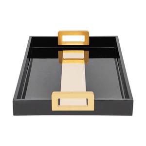 Bandeja de Servir de Lujo Negra y Dorada con Asas, Ideal para Té, Café, Bocadillos, Desayuno y Decoración del Hogar, de la India - Product Image 5