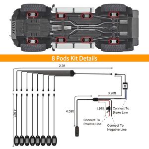 Kit de 8 pods d'éclairage LED RGB pour voiture, 12V DC, néons de voiture étanches IP68, éclairage sous châssis, accessoires d'éclairage de voiture avec double télécommande - Product Image 2