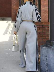 Conjunto Deportivo de 2 Piezas para Mujer, Chaqueta Corta y Pantalones Anchos, Ropa Deportiva Informal - Product Image 3