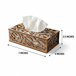 Caja de pañuelos de madera estilo bohemio, hecha a mano, con patrón de hojas cortadas a láser, bandeja decorativa para mesa - Product Image 3