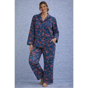 Ensemble de pyjama en coton à imprimé floral fait main pour femmes, respirant, pour la détente et la nuit - Product Image 1