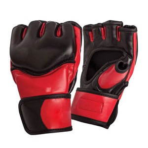 ถุงมือ MMA หนังแบบครึ่งนิ้ว สีแดงดำ ปิดด้วยเวลโคร สำหรับผู้ใหญ่ ฝึกศิลปะการต่อสู้ - Product Image 1
