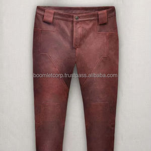 Pantalones de cuero de vaca genuino occidental americano de moda para hombres Pantalones de cuero de motorista Pantalones de cuero para hombres con cordones negros. - Product Image 1