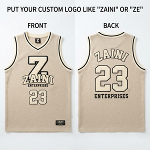 Maillot de basket-ball pour hommes 180 GSM en maille polyester premium beige et noir, broderie personnalisée, sublimation, impression sérigraphique, transfert thermique du logo - Product Image 1