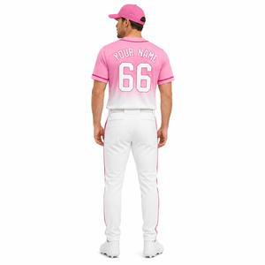Conjunto de uniforme de béisbol rosa con pantalones blancos y camiseta con el número 66 y el nombre del equipo para adultos, ropa deportiva unisex de poliéster transpirable - Product Image 4