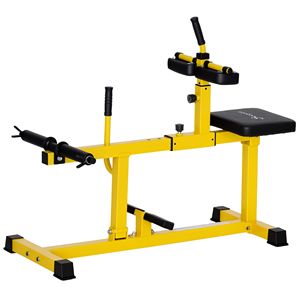 Máquina de levantamiento de pantorrillas ajustable de acero con asiento, amarilla, para entrenamiento de fuerza, con carga de placas - Product Image 1