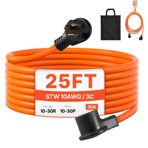 Cable de Extensión para Secadora de 25 pies, NEMA 10-30P 10-30R, 125V/250V STW, 10AWG/3C, 30A, Cable de Cobre Puro de 3 Puntas para Uso con Secadora - Product Image 1
