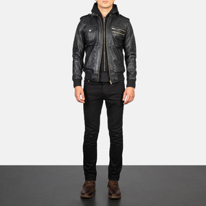 Hooded Distressed Black <b>Leather</b> Vintage Motorcycle <b>Retro</b> Biker <b>Jacket</b> Hooded <b>Leather</b> Bomber <b>Jacket</b> Men Latest <b>jacket</b> for men - Product Image 1