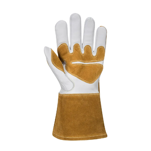 Gants de soudage TIG personnalisés avec un design de pouce droit, couleur marron et blanc, doublure en coton pour la protection lors du soudage à l'arc. - Product Image 2