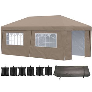 Tendone Pop-up Marrone 3x6m Regolabile in Altezza con Pareti Laterali, Sacchi Zavorra per Gambe e Borsa con Ruote per il Trasporto - Product Image 1
