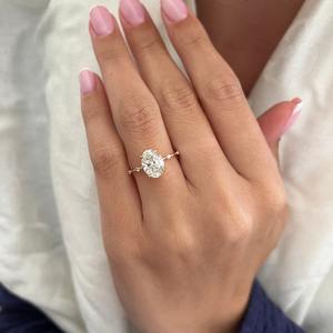 2 Carat Elongated Oval Diamond Nature Inspired <b>THIN</b> Engagement <b>Ring</b> in Yellow Gold , IGI Certified - Product Image 3