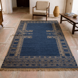 Handmade Blue Kilim Dhurrie Rug-Modern Abstract Flatweave Cushioned Anti-Slip Washable for Home & Travel - Product Image 2