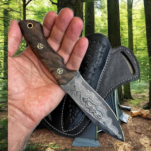 Couteau de camping artisanal en acier Damas avec manche en bois, lame à pointe tombante, outil de survie extérieur personnalisé - Product Image 6