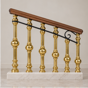 Fluted Orb Railing <b>Handrail</b> Balustrade in Polished Gold Bronze for Luxury Hotels Villas and Classic Staircases - Product Image 1