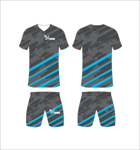 Conjunto de Camiseta de Fútbol Sublimada para Hombre, Cuello en V, Manga Corta, Absorbe la Humedad, Ajuste Atlético, Diseño a Rayas Azules, para Todas las Temporadas - Product Image 1