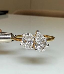 Toi Et Moi Women's Lab Grown Diamond Pear Cut Gold <b>Two</b> <b>Stone</b> Engagement Wedding <b>Ring</b> IGI Certified Minimal Luxury Trendy - Product Image 2